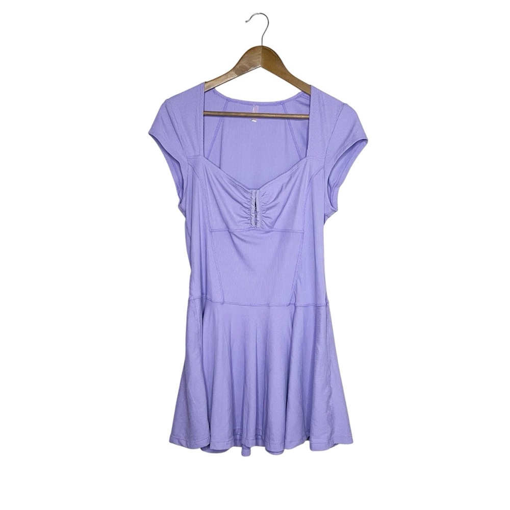 FP Movement Lilac Purple Cap Sleeve Mini Dress Hook Eye XL Athleisure Ribbed